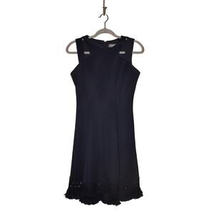 DONNA RICCO $109 Navy Sleeveless A-line Dress Crochet Lace Hem Size 4